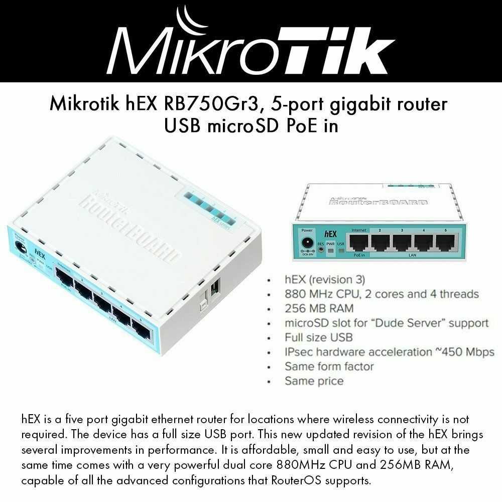 Роутер mikrotik routerboard hex rb750gr3 5 x rj45
